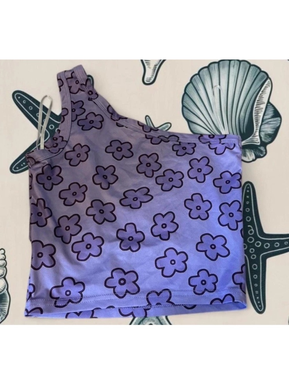 Purple Floral One-Shoulder Tank Top